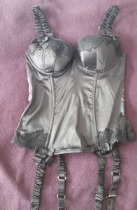 New Medium Padded Black Satin Corset